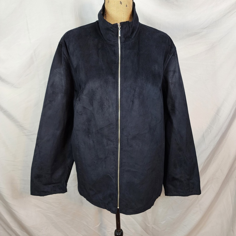 Vintage NORTON MCNAUGHTON Size 22W Faux Suede Vegan Full Zip Chic‎ Black Jacket
